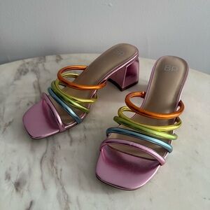 BP Metallic Rainbow Strappy Puff Statement Heels perfect for 🌈PRIDE🌈! Size 6
